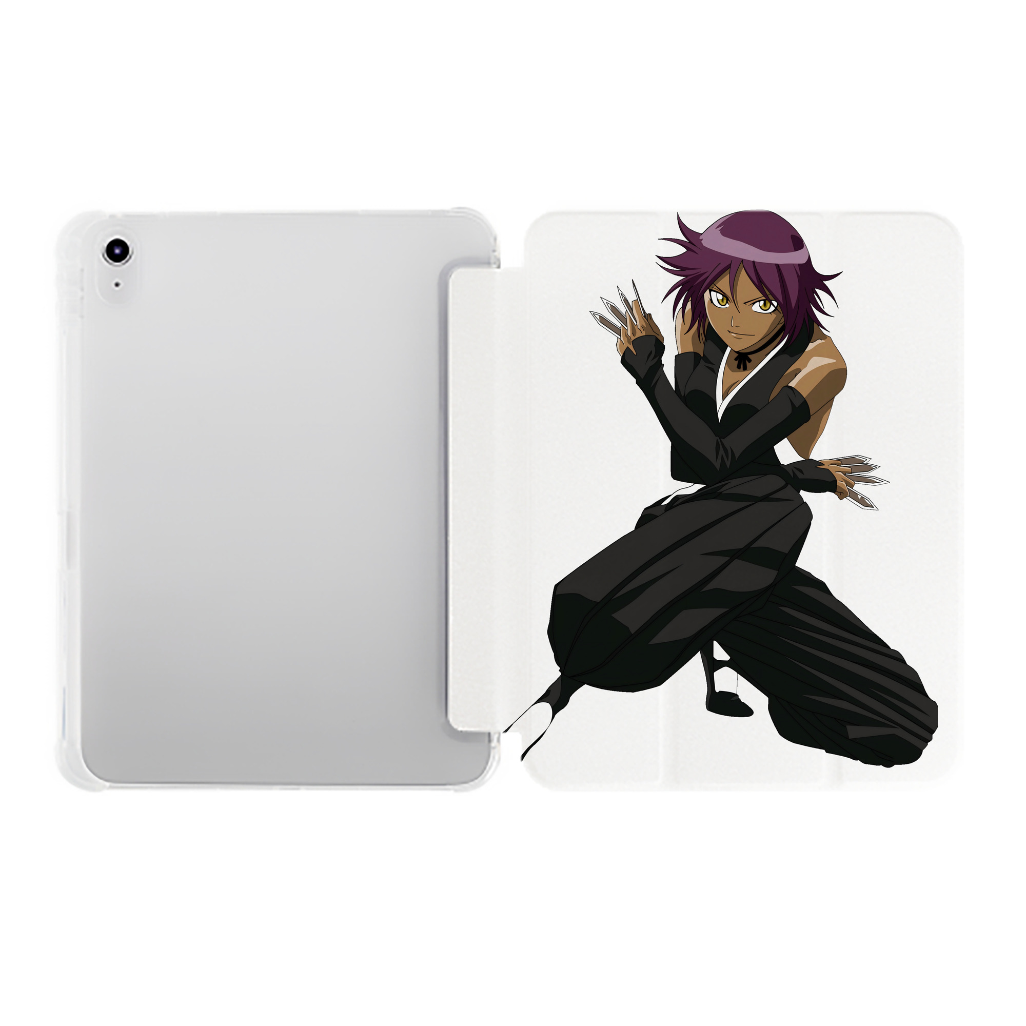 （画像用） ブリーチ 四楓院 夜一（しほういん よるいち） BLEACH Shihouin Yoruichi IPad ケース ペン収納付き 三つ折りスタンド PUレザー×シリコン 対応機種9.5/10.5/10.9インチ